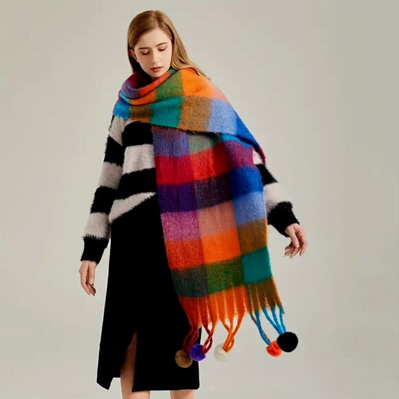 Beautiful Warm and Long Color Block Striped Chunky • Scarf - Picture 4 of 5